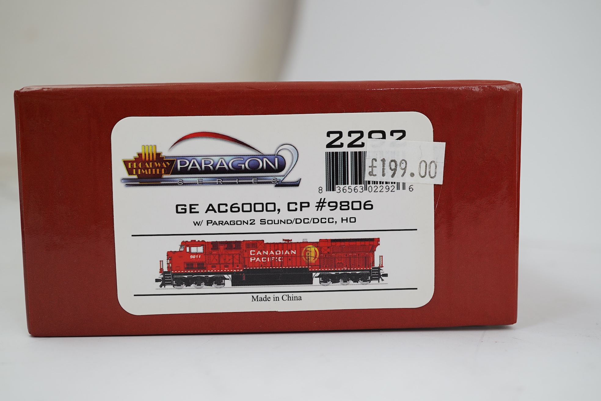 A boxed HO gauge Broadway Limited Paragon 2 Series (2292) model of Canadian Pacific 9806, Co-Co diesel locomotive, powered for two rail operation.